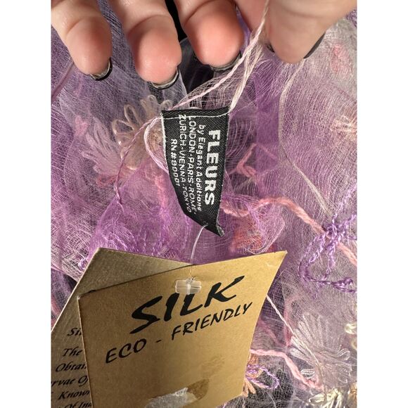 Fleurs Silk Hand Loomed Hand Dyed Artisan Floral Embroidered Sheer Scarf NEW - Picture 5 of 6